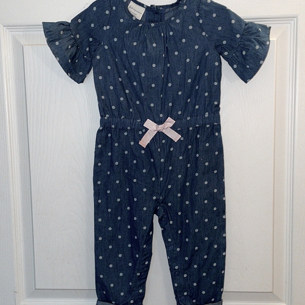 First Impressions Polka Dot Denim Romper